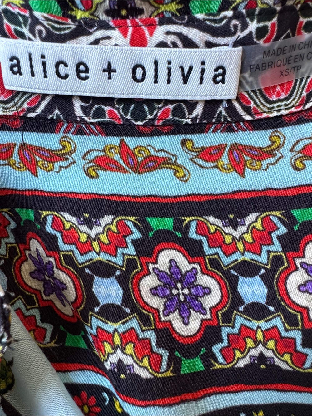 Alice + Olivia Rana Blue Floral Silk-Cotton Ruffle Sleeve Blouse XS - Picture 7 of 8
